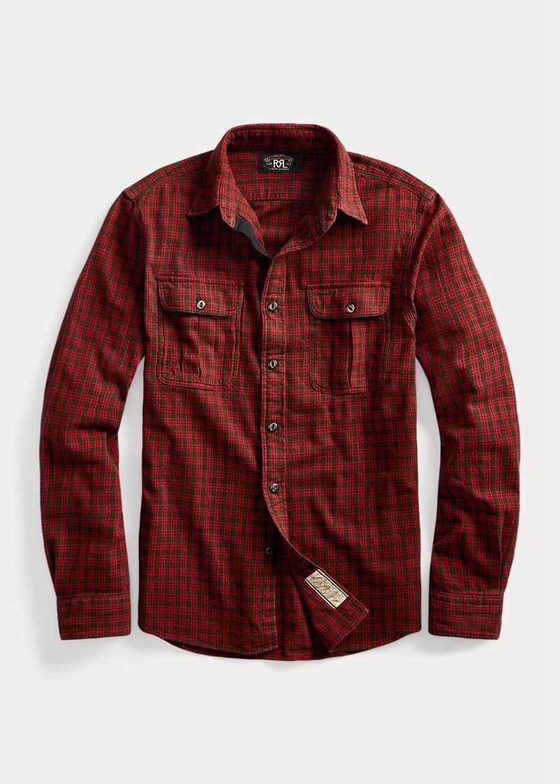 RRL シャツ メンズ 赤 弁慶の コットン-リネン Work HQLJU4806